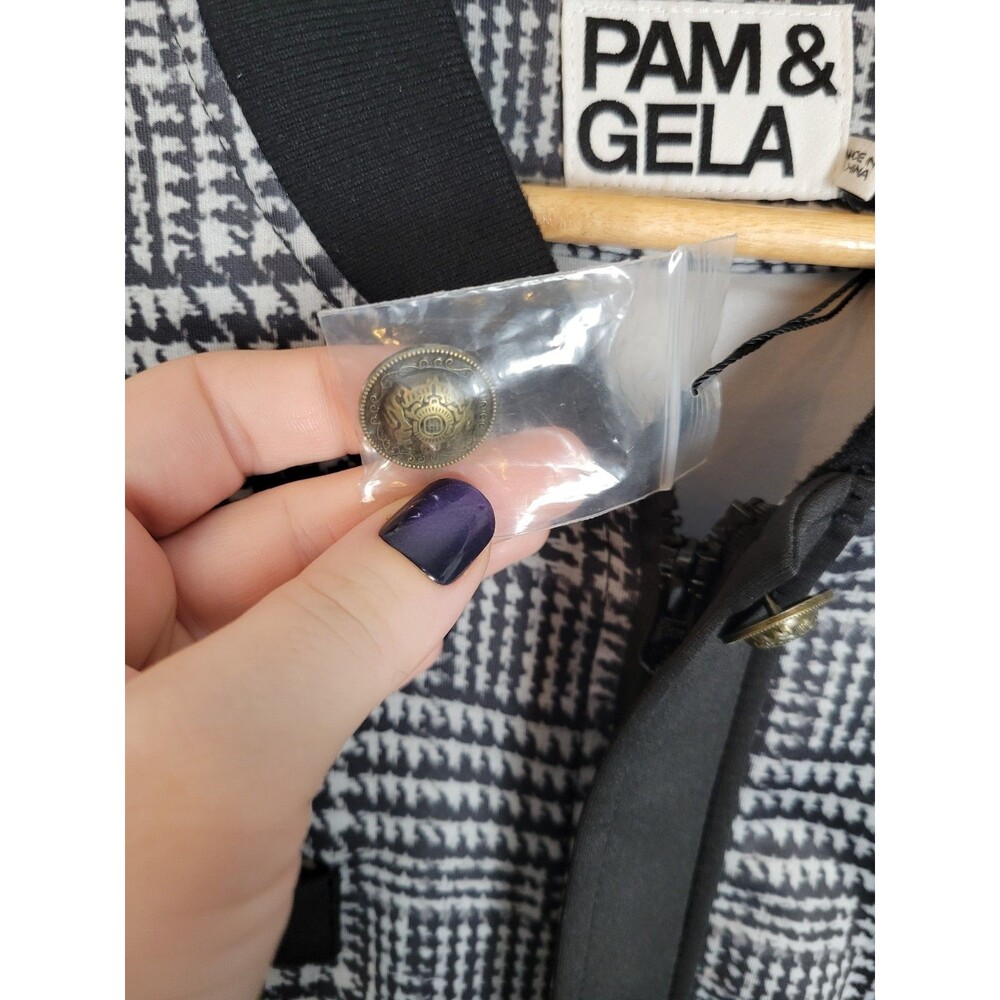 Pam & Gela Black and White Houndstooth Plaid Track Jacket new Large - Picture 5 of 14